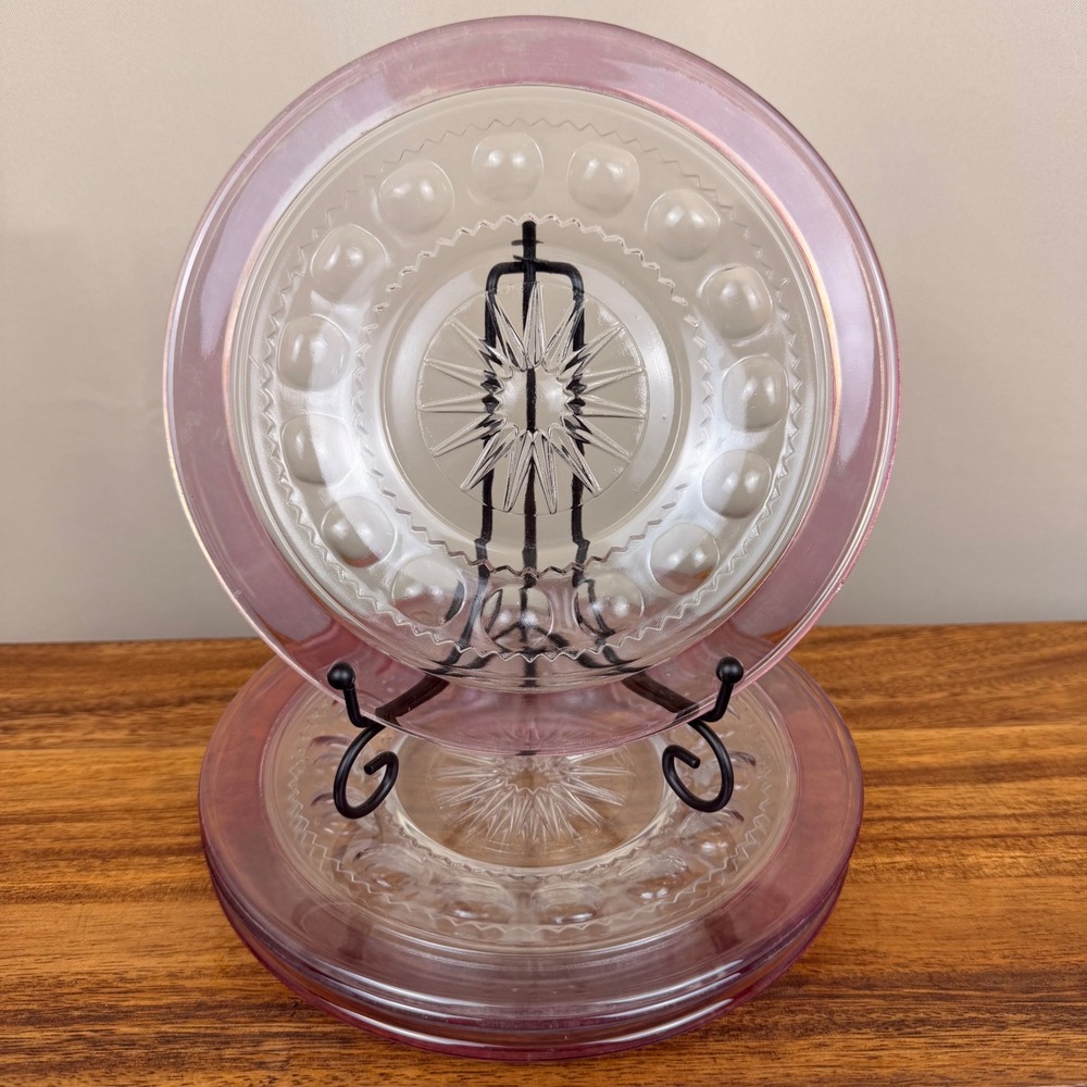 Tiffin Franciscan Kings Crown Pink Cranberry Flashed Rim 7.5" Plates Set of 4